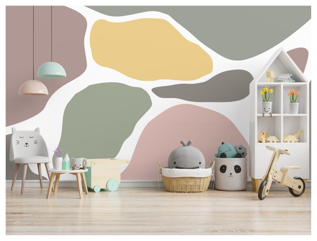 Organic Shapes Wallpaper : Pastel Abstract Mural - View 4