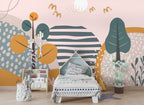 Boho Hills Wallpaper : Trees And Stripes Kids Mural - View 2