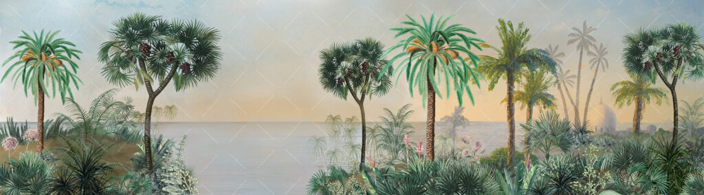 Tropical Sea View Wallpaper : Palm Coast Mural - View 2