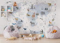 Compass World Map Wallpaper : Watercolor Animals Kids Mural