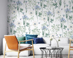 Blue Wildflower Bird Wallpaper : Botanical Hummingbird Pattern - View 5