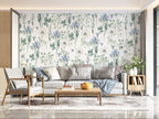 Blue Wildflower Bird Wallpaper : Botanical Hummingbird Pattern - View 2
