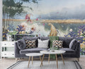 Lakeside Wildflower Wallpaper : Watercolor Landscape Mural