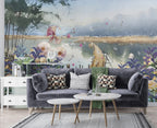 Lakeside Wildflower Wallpaper : Watercolor Landscape Mural