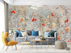 Red Poppy Branch Wallpaper : Colorful Floral Mural