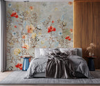 Red Poppy Branch Wallpaper : Colorful Floral Mural - View 5