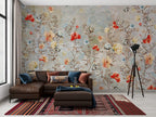 Red Poppy Branch Wallpaper : Colorful Floral Mural - View 3