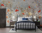 Red Poppy Branch Wallpaper : Colorful Floral Mural - View 2