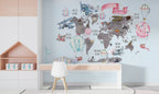 Kids Travel World Map Wallpaper : Hot Air Balloon Animal Map Mural - View 6
