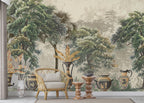 Vintage Tropical Urns Wallpaper : Antique Jungle Mural - View 4