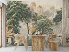 Vintage Tropical Urns Wallpaper : Antique Jungle Mural - View 3
