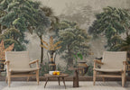 Vintage Tropical Urns Wallpaper : Antique Jungle Mural - View 2