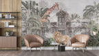 Ancient City Safari Wallpaper : Grey Ruins and Pink Roses Mural - View 4