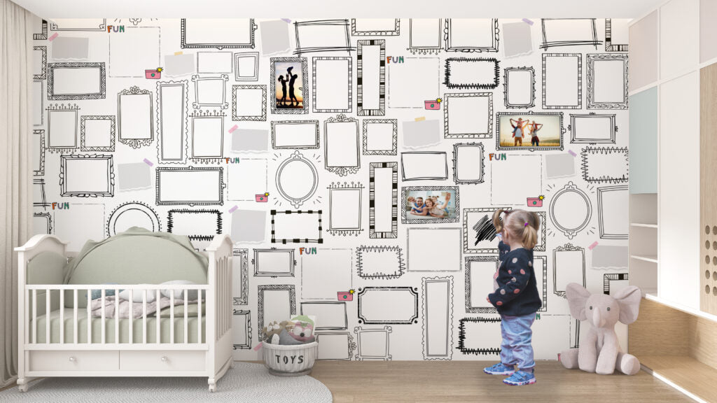 Doodle Frames Wallpaper : Black And White Sketch Mural - View 2