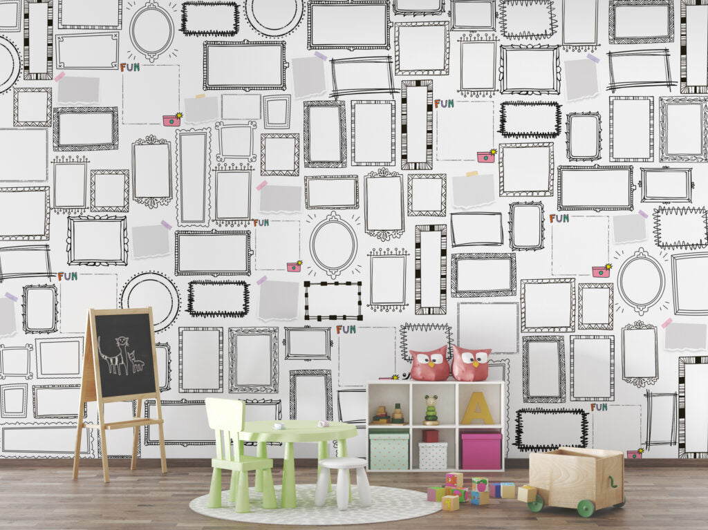 Doodle Frames Wallpaper : Black And White Sketch Mural