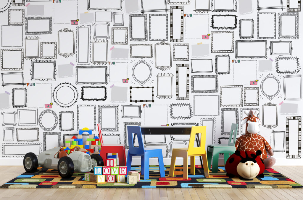Doodle Frames Wallpaper : Black And White Sketch Mural - View 4