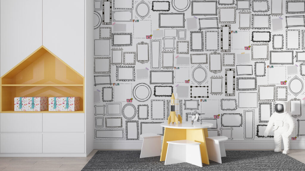 Doodle Frames Wallpaper : Black And White Sketch Mural - View 5