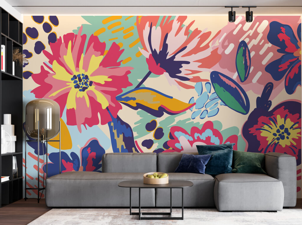 Bold Pop Floral Wallpaper : Colorful Abstract Bloom Mural