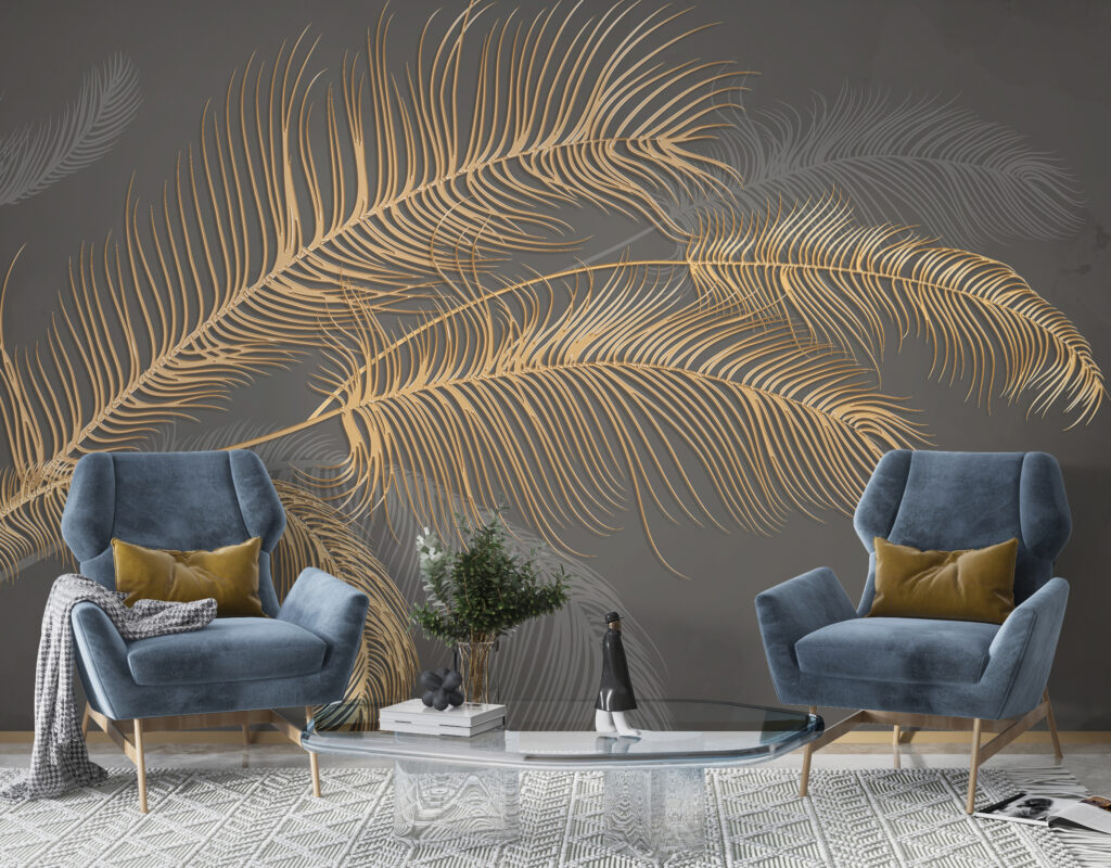 Gold Palm Leaf Wallpaper : Charcoal Fronds Mural