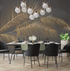 Gold Palm Leaf Wallpaper : Charcoal Fronds Mural - View 2