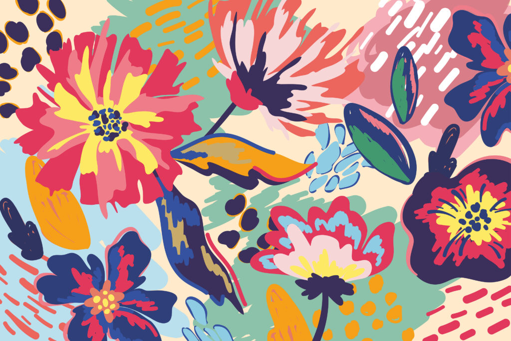 Bold Pop Floral Wallpaper : Colorful Abstract Bloom Mural - View 2