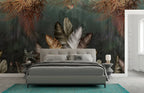 Silver Banana Leaf Wallpaper : Dark Tropical Mural - View 2
