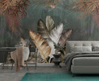 Silver Banana Leaf Wallpaper : Dark Tropical Mural - View 3