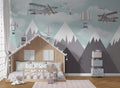 Snowy Mountain Airplanes Wallpaper : Grey Peaks Kids Mural