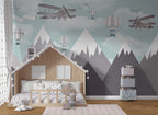 Snowy Mountain Airplanes Wallpaper : Grey Peaks Kids Mural