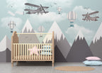 Snowy Mountain Airplanes Wallpaper : Grey Peaks Kids Mural - View 2