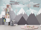 Snowy Mountain Airplanes Wallpaper : Grey Peaks Kids Mural - View 3