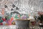 Coral Reef Line Art Wallpaper : Colorful Ocean Mural - View 3