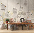 Vintage Birdcage Garden Wallpaper : Hanging Cages and Peony Mural