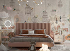 Vintage Birdcage Garden Wallpaper : Hanging Cages and Peony Mural - View 3
