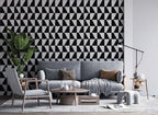 Black and White Triangle Wallpaper : Monochrome Geometric Pattern Mural