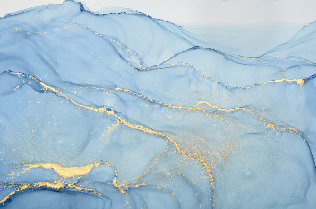 Blue Gold Marble Wallpaper : Watercolor Agate Vein Mural - View 2