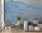 Blue Gold Marble Wallpaper : Watercolor Agate Vein Mural