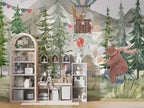Forest Bike Ride Wallpaper : Hot Air Balloon Woodland Mural - View 2