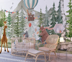 Forest Bike Ride Wallpaper : Hot Air Balloon Woodland Mural - View 3