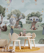 Woodland Tree House Wallpaper : Cute Animal Forest Homes Mural - View 4