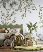 Baby Jungle Animals Wallpaper : Teepee Safari Nursery Mural - View 4