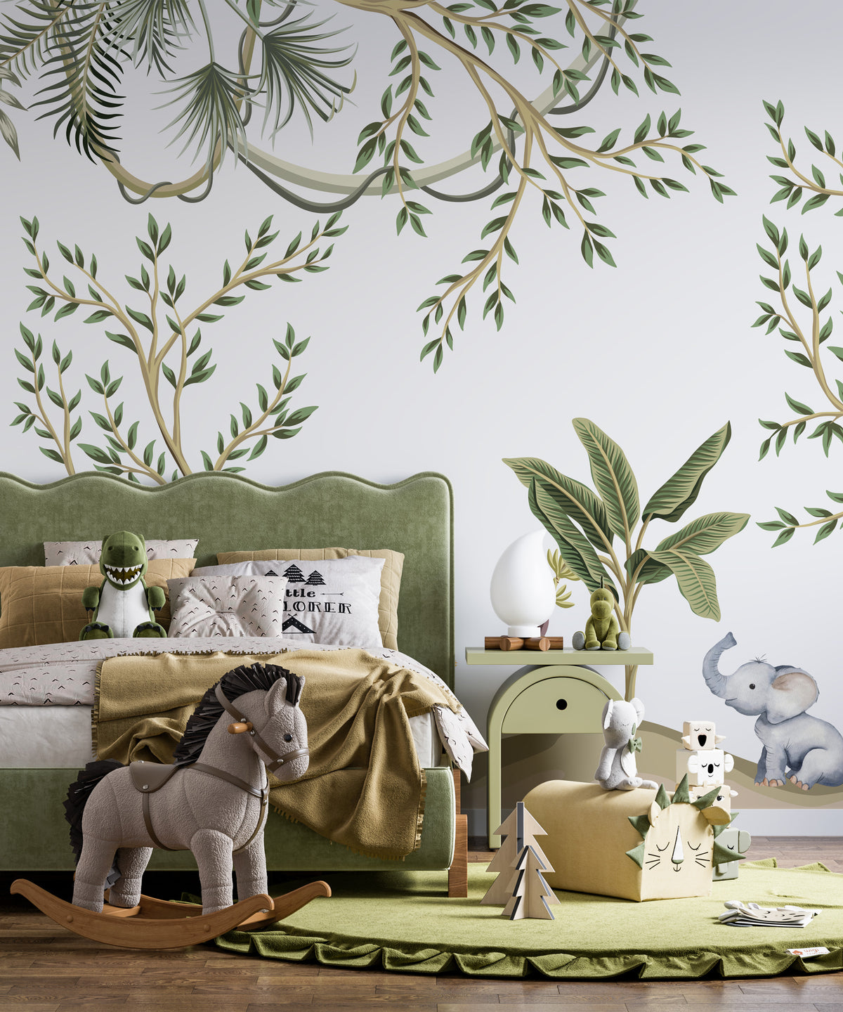 Baby Jungle Animals Wallpaper : Teepee Safari Nursery Mural - View 4
