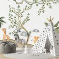 Baby Jungle Animals Wallpaper : Teepee Safari Nursery Mural