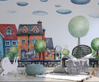 Colorful Dollhouse Wallpaper : Happy Town Kids Mural - View 4