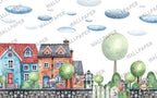 Colorful Dollhouse Wallpaper : Happy Town Kids Mural - View 2