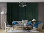 Green Panel Molding Wallpaper : Dark Wainscot Effect Mural - View 3