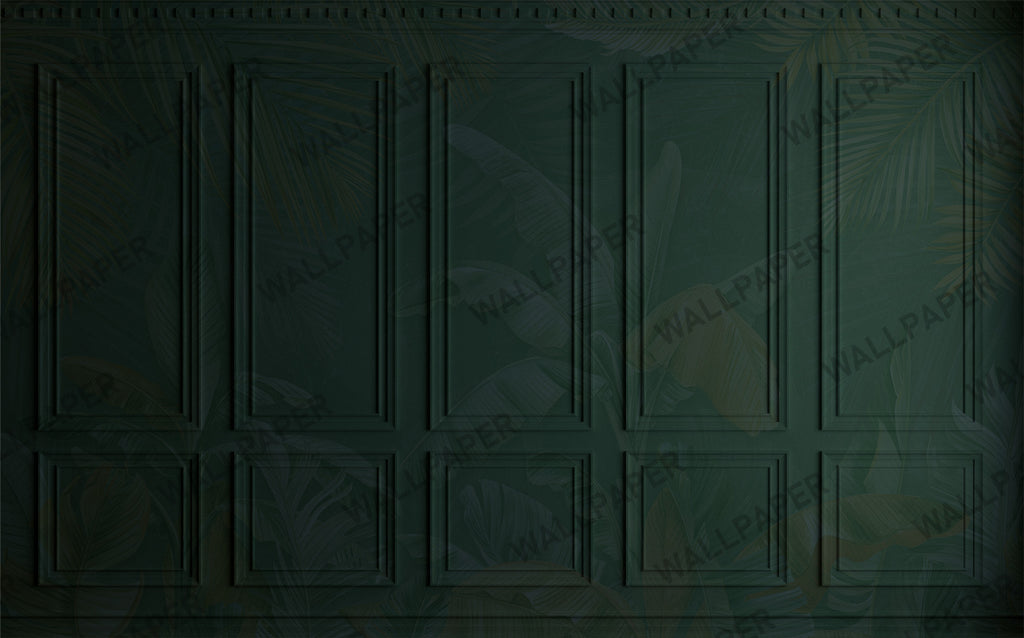 Green Panel Molding Wallpaper : Dark Wainscot Effect Mural - flat design