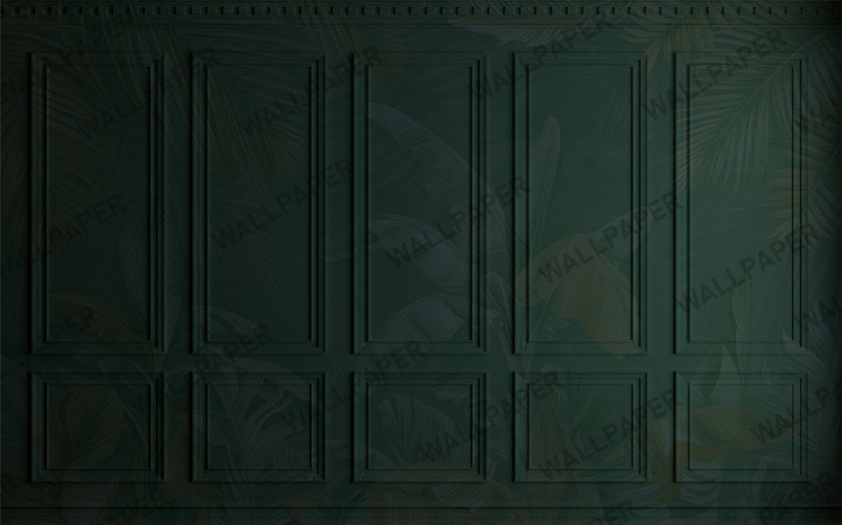 Green Panel Molding Wallpaper : Dark Wainscot Effect Mural - flat design