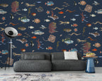 Fish And Coral Wallpaper : Navy Sea Life Mural - View 5