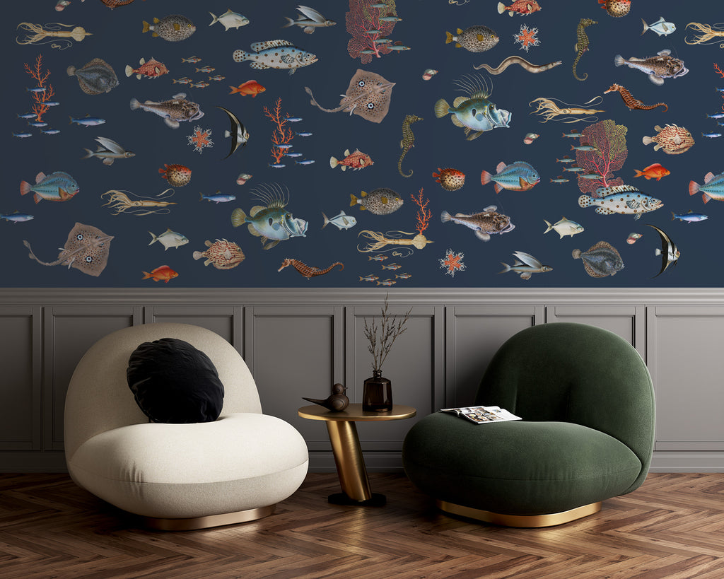 Fish And Coral Wallpaper : Navy Sea Life Mural